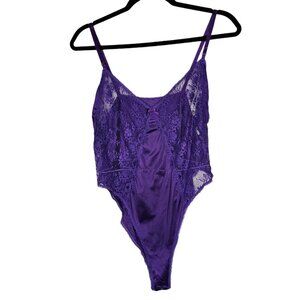 Kayser Vintage Size 34 Purple Nylon Bodysuit Sexy Lingerie  High Cut Sheer Lace